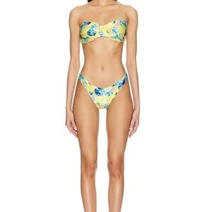 MILLY  Cabana Floating Cosmos Twist Bandeau Bikini Top Sz M Cheeky Bottoms Sz L